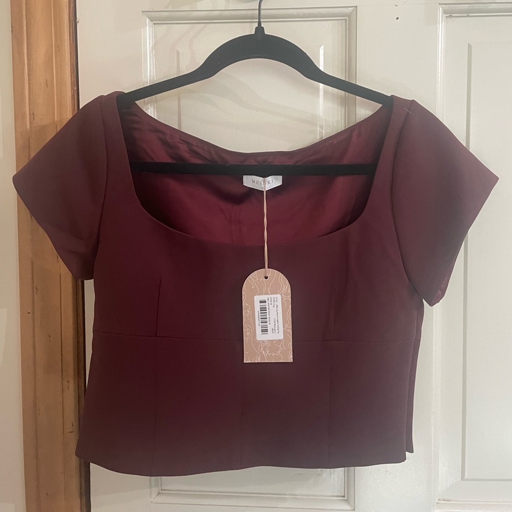 Meshki Ellis Cap Sleeve Longline Suiting Top in Mahogany
